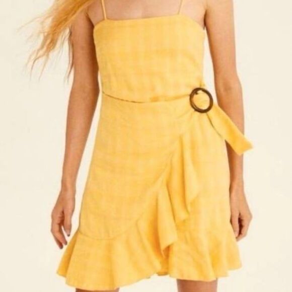 Maize Yellow Wrap Mini Dress Smocked Back - Picture 1 of 3